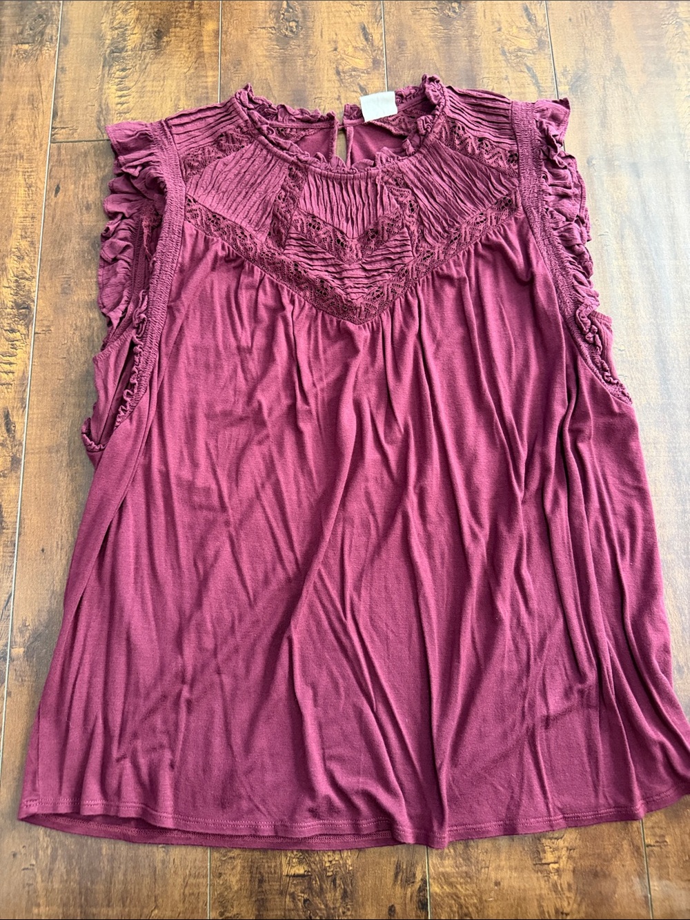 Matilda Jane Burgundy Ruffled Lace Yoke Tank Top